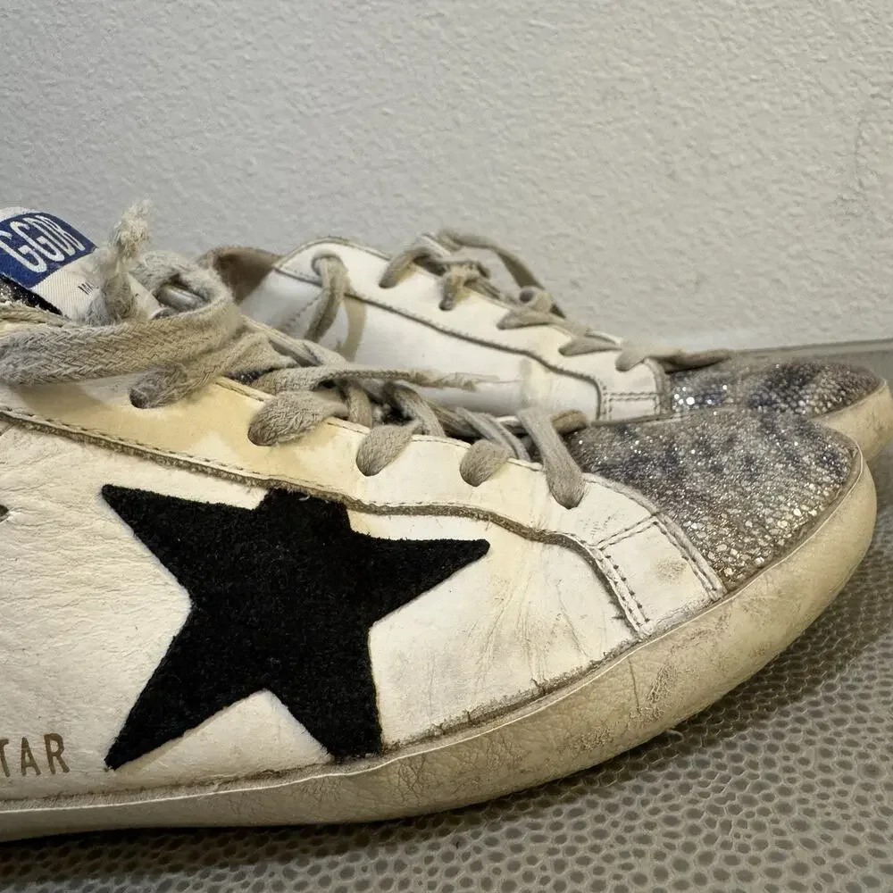 Golden Goose Super-Star Sneakers Glitter Toe Size 38 Italy